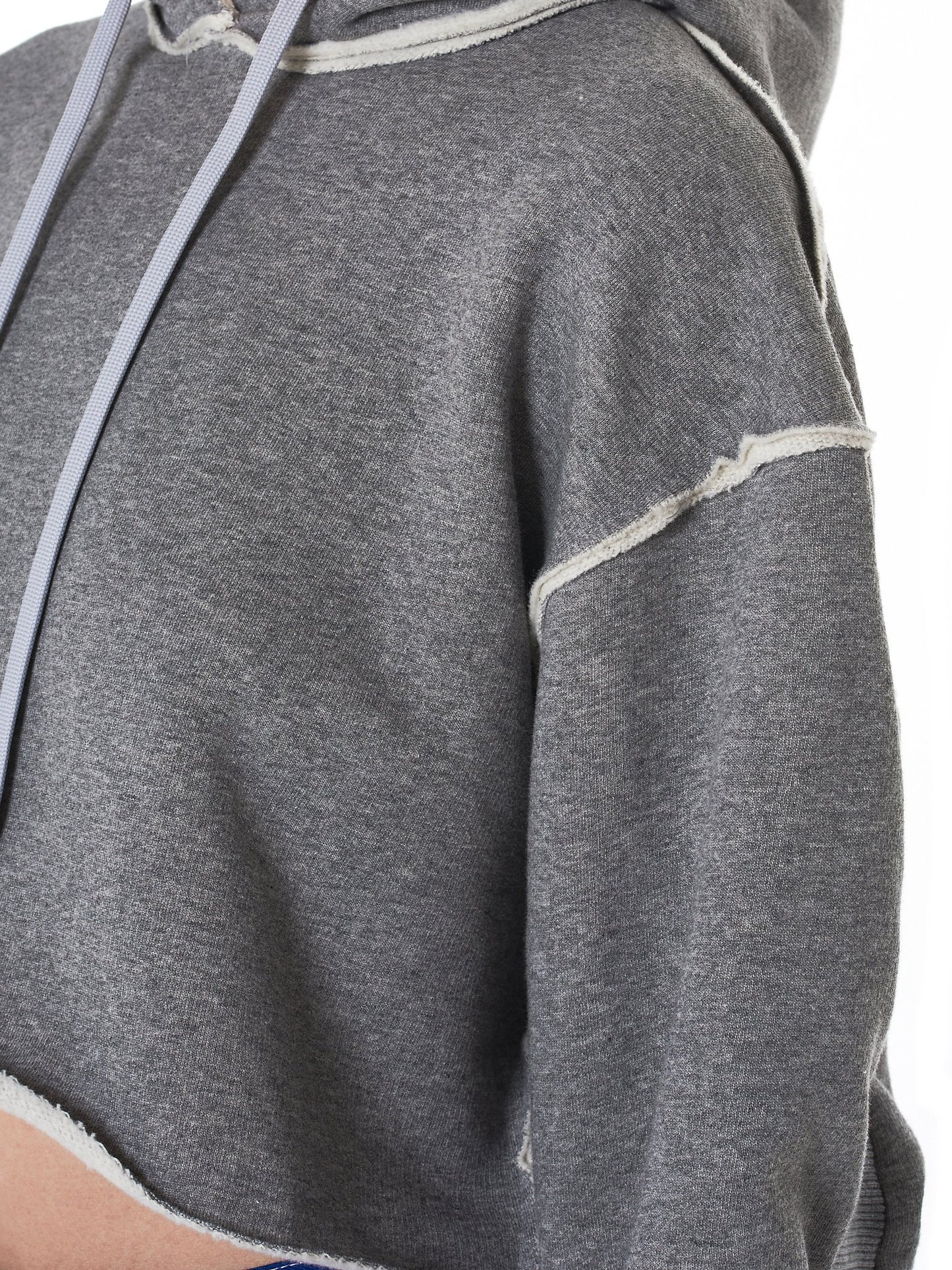 Women Relaxed-fit Cropped Hooded Pullover in Grey / Split Seam Construction / Oversized sleeves - Ofelya Boutique
