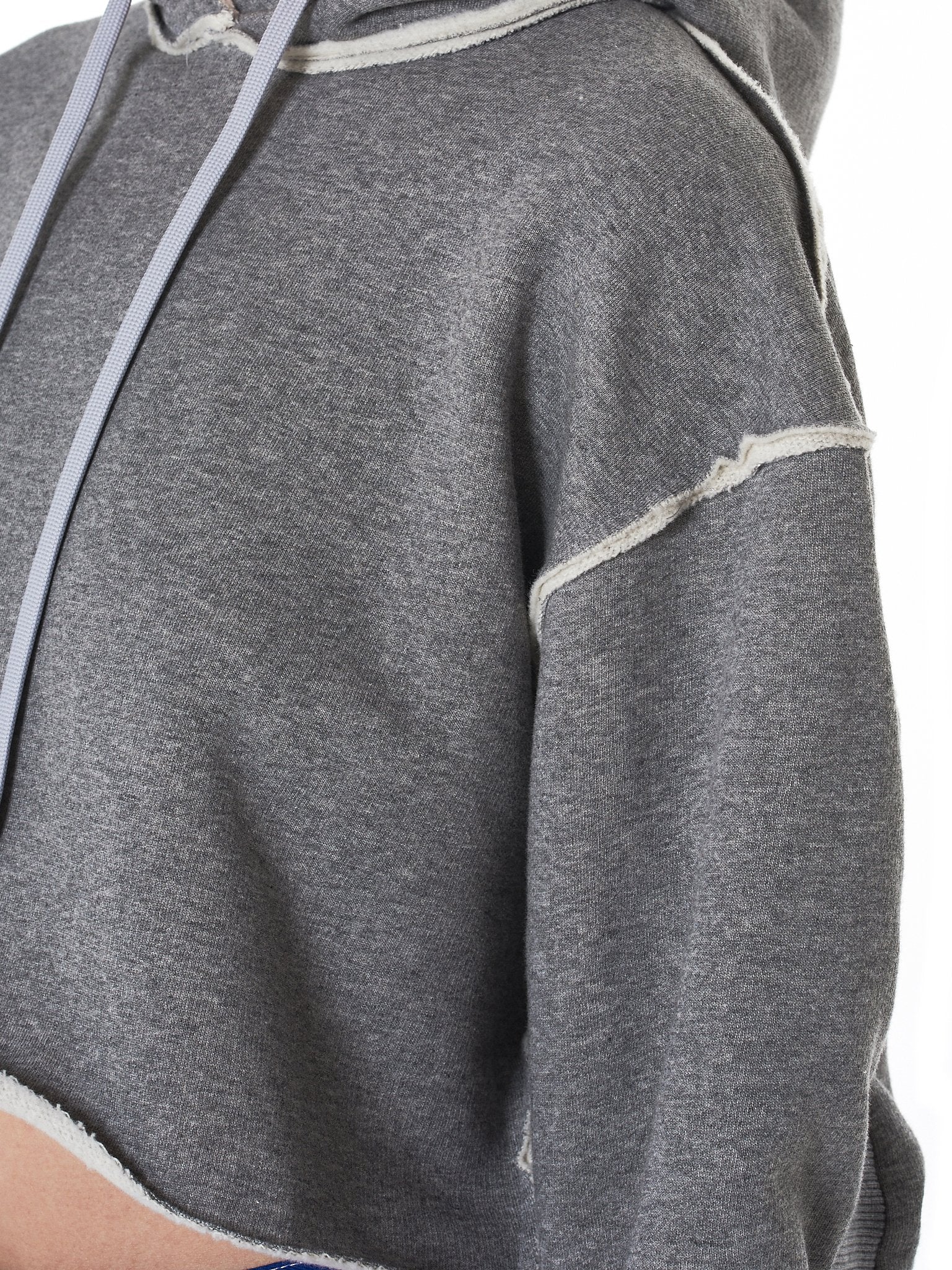 Women Relaxed-fit Cropped Hooded Pullover in Grey / Split Seam Construction / Oversized sleeves - Ofelya Boutique