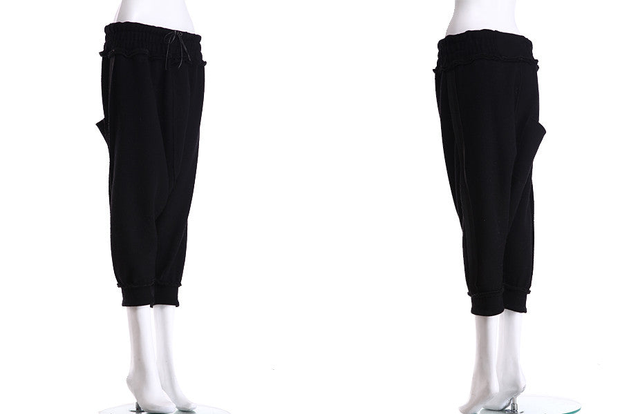 High Waisted Drop Crotch Lace Waist Combed Cotton Casual Pants Harem Pants - Ofelya Boutique