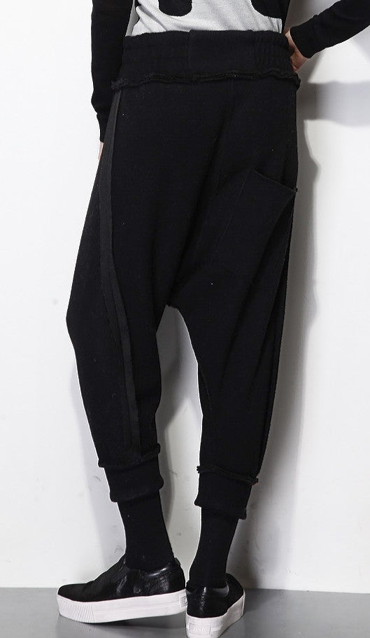 High Waisted Drop Crotch Lace Waist Combed Cotton Casual Pants Harem Pants - Ofelya Boutique
