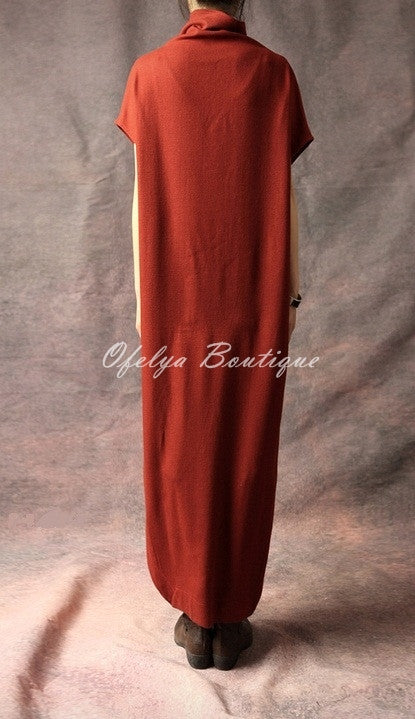 Original Design Red,Black,Grey Swallowtail Loose Stretch Cotton WoolBlend Theatrical Kaftan Dress - Ofelya Boutique