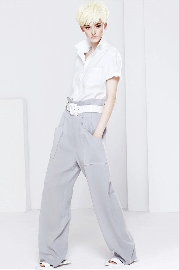 Loose Straight Minimalist Pant// Perspective Pleated Wide Leg Pants // Loose Casual Pant - Ofelya Boutique