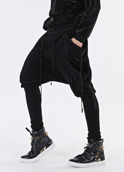 Drawstring Harem Multi Pocket Jersey Pants/ Loose Casual Drop Crotch Harem Jogger - Ofelya Boutique