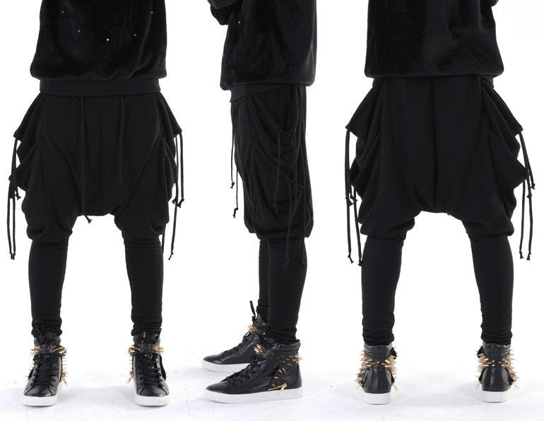 Drawstring Harem Multi Pocket Jersey Pants/ Loose Casual Drop Crotch Harem Jogger - Ofelya Boutique