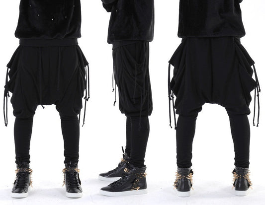 Drawstring Harem Multi Pocket Jersey Pants/ Loose Casual Drop Crotch Harem Jogger - Ofelya Boutique