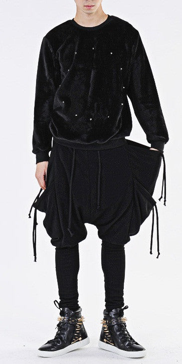 Drawstring Harem Multi Pocket Jersey Pants/ Loose Casual Drop Crotch Harem Jogger - Ofelya Boutique