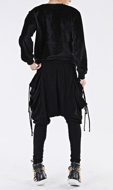 Drawstring Harem Multi Pocket Jersey Pants/ Loose Casual Drop Crotch Harem Jogger - Ofelya Boutique