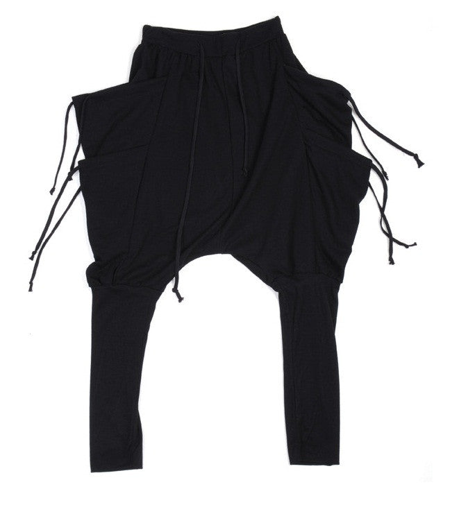 Drawstring Harem Multi Pocket Jersey Pants/ Loose Casual Drop Crotch Harem Jogger - Ofelya Boutique