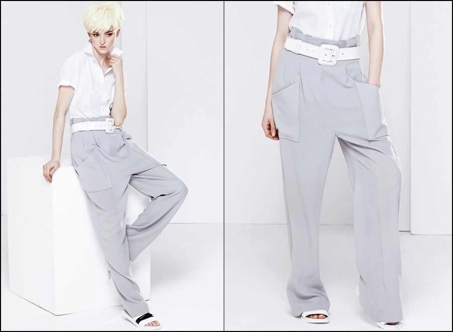 Loose Straight Minimalist Pant// Perspective Pleated Wide Leg Pants // Loose Casual Pant - Ofelya Boutique