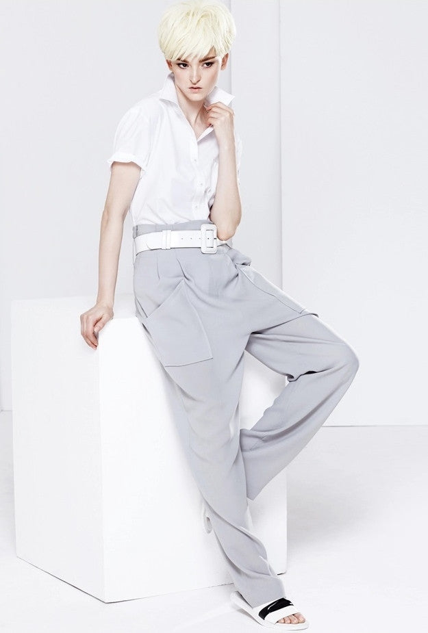 Loose Straight Minimalist Pant// Perspective Pleated Wide Leg Pants // Loose Casual Pant - Ofelya Boutique