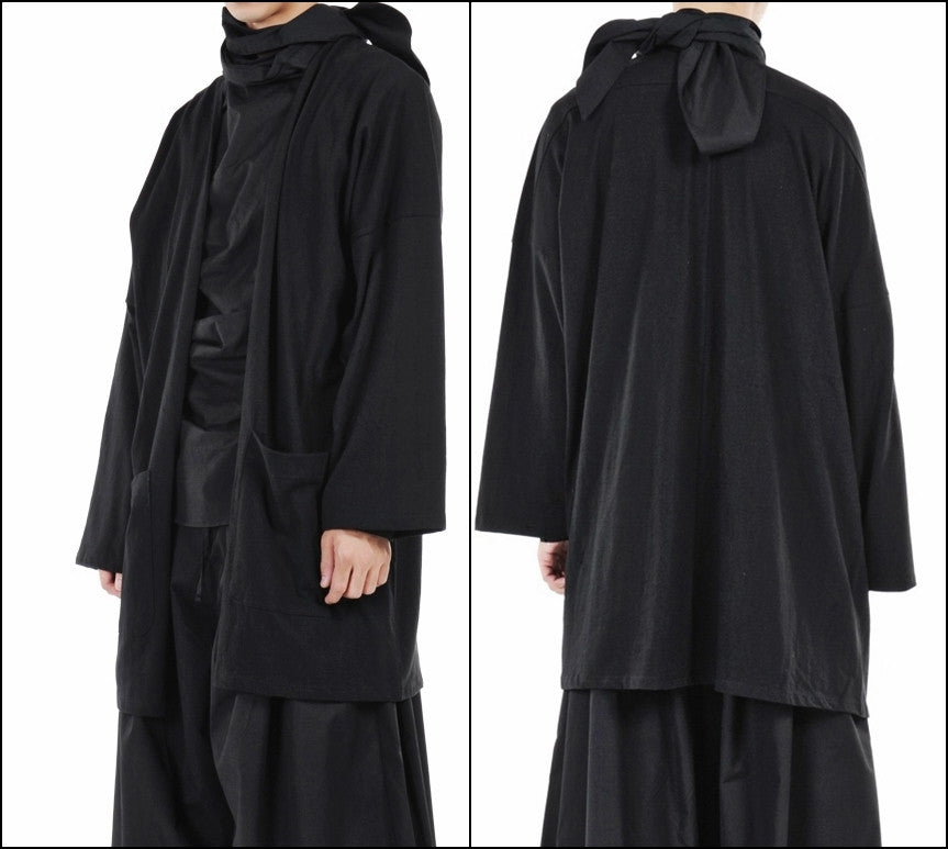 Japanese Oversized 3/4 Sleeve Samurai Long Cotton Jersey Cardigan Kimono jacket - Ofelya Boutique