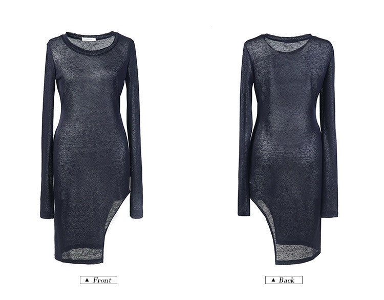 Viscose Cotton Long Sleeve Asymmetrical Hem Women's Sexy Dress - Ofelya Boutique