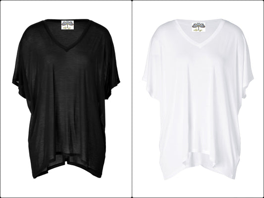 Basic Jersey Oversized T-Shirt in White & Black Asymmetric Cut for Women - Ofelya Boutique