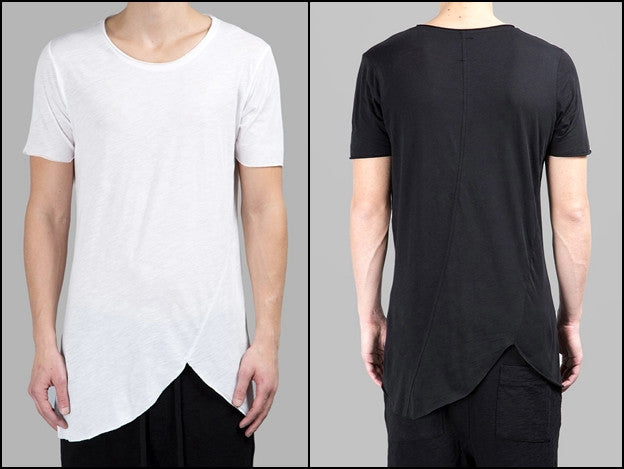 Extended Essential Short Sleeve Asymmetric Cut Round Wide Neck