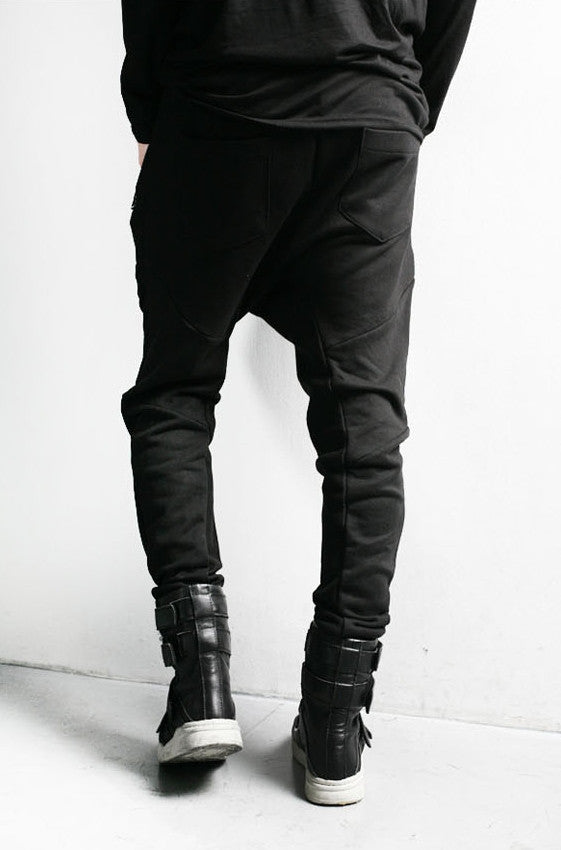 Men Slim-Fit Biker Drop Crotch Dual Zip Pants Trouser Pintuck - Ofelya Boutique
