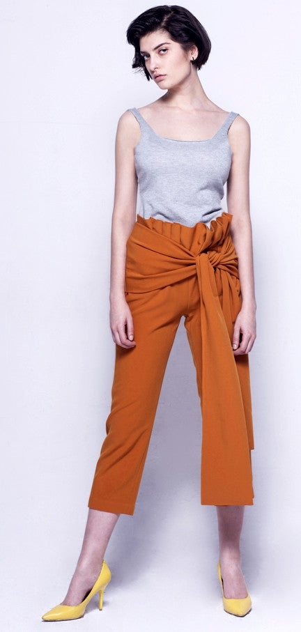 Avant Garde High Waist Skinny Leg Bow Detail Crepe Pants // Asymmetrical Trouser - Ofelya Boutique