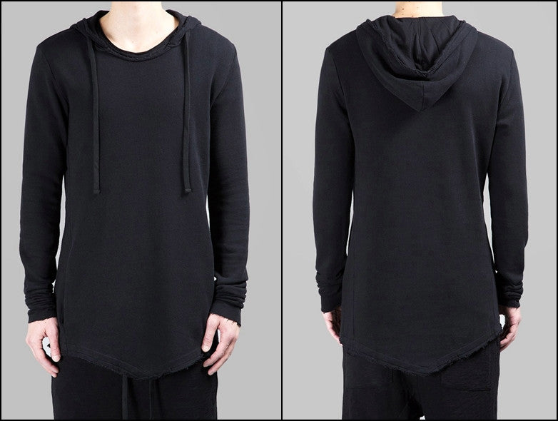Men Wide Round Neck Asymmetric Raw Cut Seam Sweaters Hoodie - Ofelya Boutique