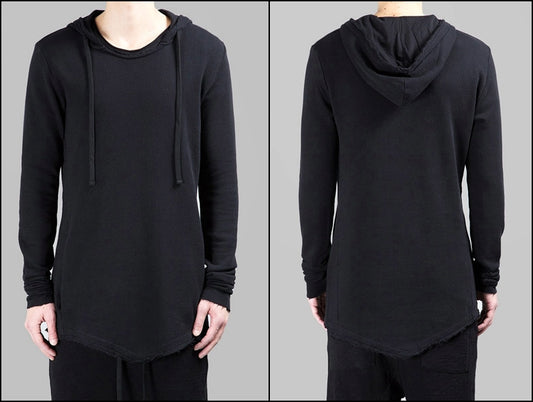 Men Wide Round Neck Asymmetric Raw Cut Seam Sweaters Hoodie - Ofelya Boutique