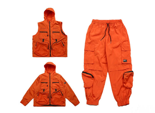 Men Fashion Detachable Cargo Waistcoat With Pockets Military Jacket And Loose Fit Elastic Waist Pants Hip Hop -BB272