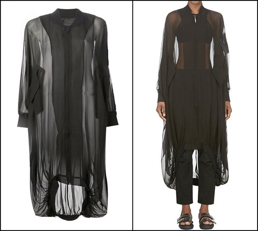 Women Black Chiffon Overlong Huge Dolman Sleeve BOMBER JACKET - Ofelya Boutique