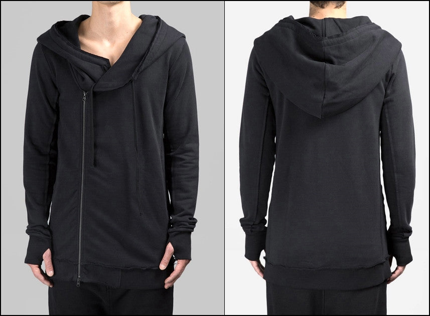 Men's Black Hoodie / Asymmetric Zip Closure / Big Hood