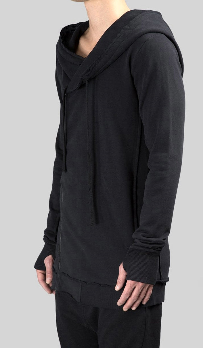 Men's Black Hoodie / Asymmetric Zip Closure / Big Hood