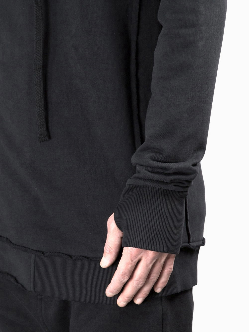 Men's Black Hoodie // Gloves Sleeve // Big Hood / Oversized Sweatshirt