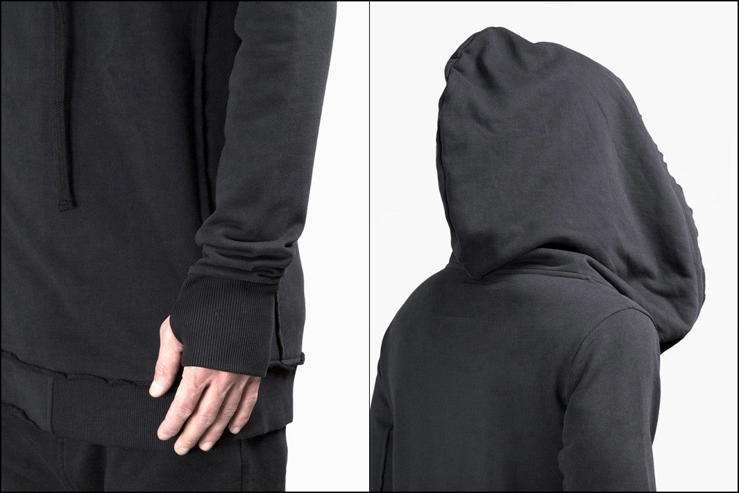 Men's Black Hoodie // Gloves Sleeve // Big Hood / Oversized Sweatshirt