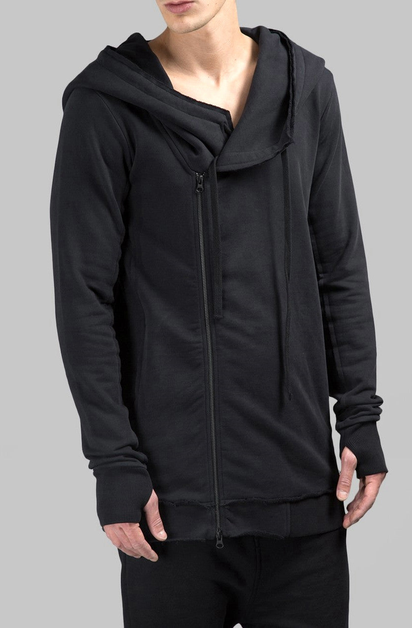 Men's Black Hoodie // Gloves Sleeve // Big Hood / Oversized Sweatshirt