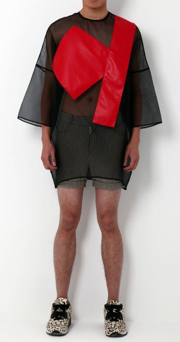 Men's Mesh Summer Black Geometric Organza Loose Tee Tshirt - Ofelya Boutique