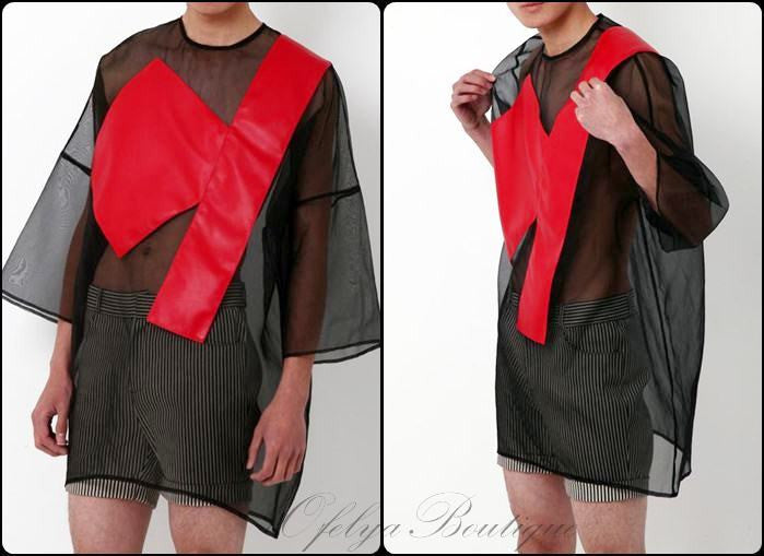 Men's Mesh Summer Black Geometric Organza Loose Tee Tshirt - Ofelya Boutique