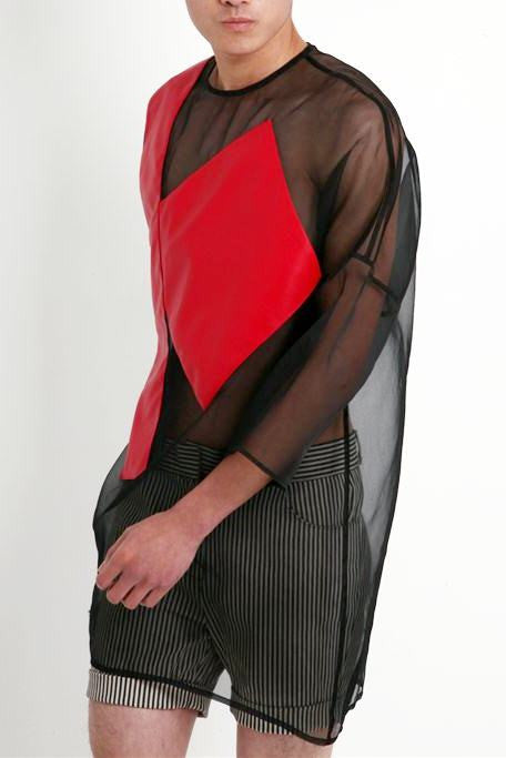 Men's Mesh Summer Black Geometric Organza Loose Tee Tshirt - Ofelya Boutique