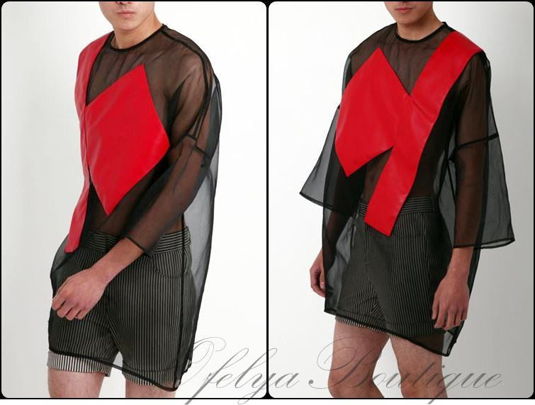 Men's Mesh Summer Black Geometric Organza Loose Tee Tshirt - Ofelya Boutique