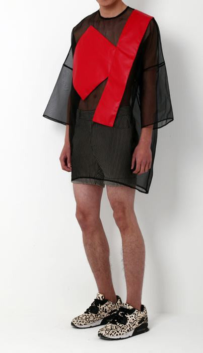 Men's Mesh Summer Black Geometric Organza Loose Tee Tshirt - Ofelya Boutique