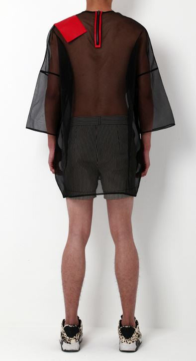 Men's Mesh Summer Black Geometric Organza Loose Tee Tshirt - Ofelya Boutique