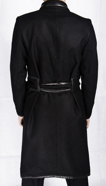 Winter Original High-end Leather Trim Dark Gothic Lines Woolen Long Coat High Collar Jacket - Ofelya Boutique
