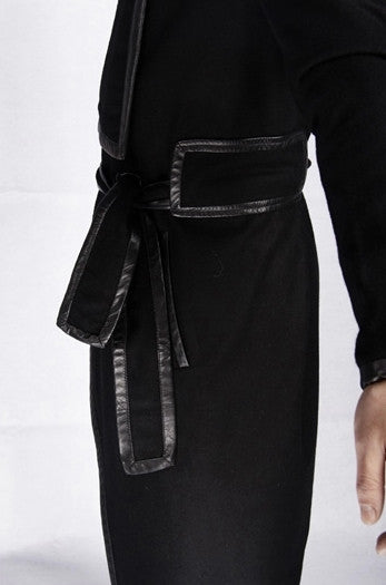 Winter Original High-end Leather Trim Dark Gothic Lines Woolen Long Coat High Collar Jacket - Ofelya Boutique