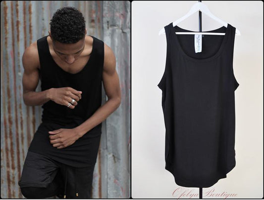 Extended Silky Long Tank Top Oval Hem Viscose Cotton 90cm - Ofelya Boutique