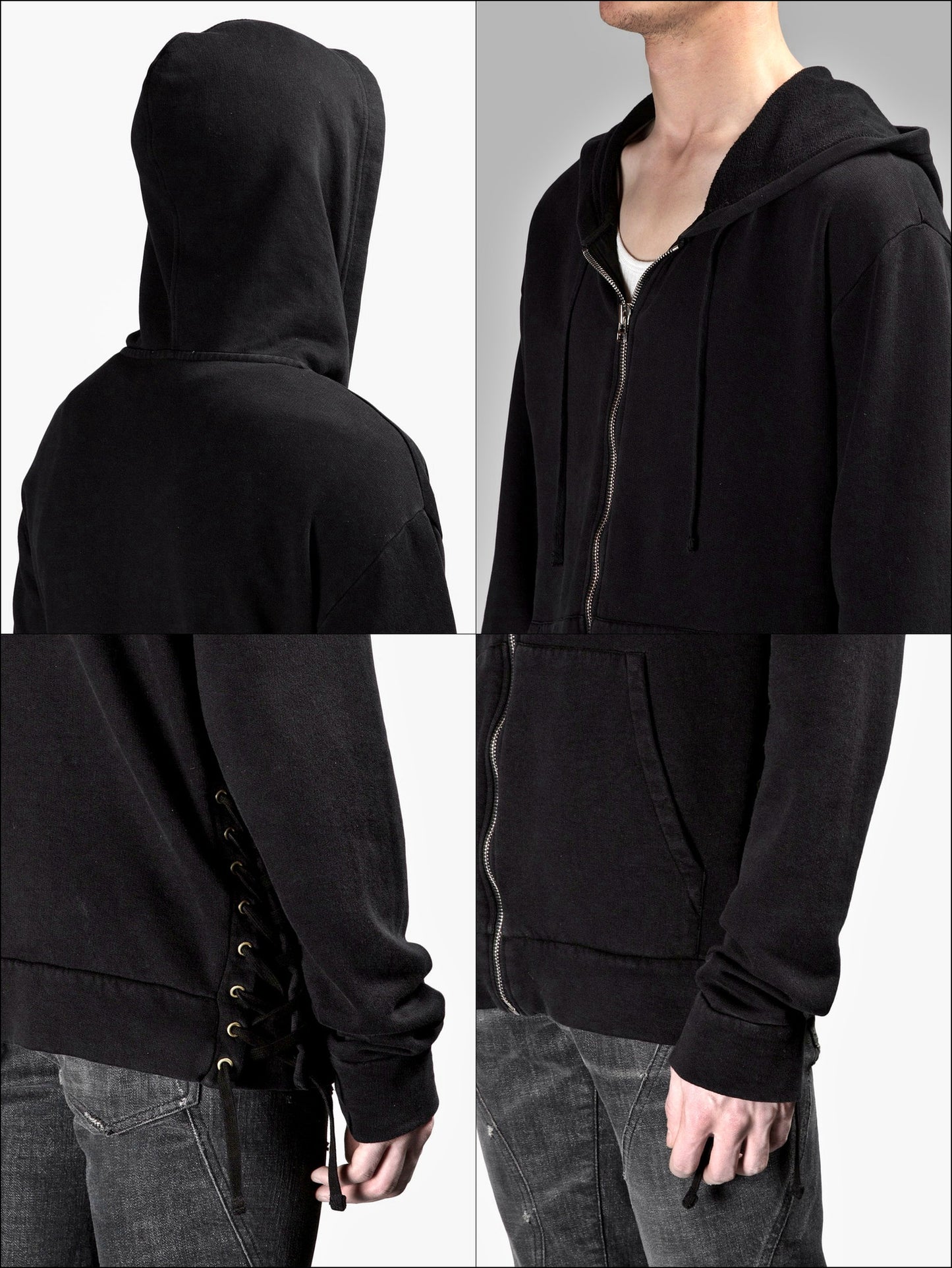 SIDE STRINGS Men's Black Hoodie /Big Hood / Oversized Sweatshirt - Ofelya Boutique