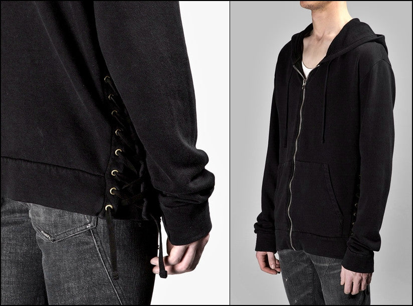 SIDE STRINGS Men's Black Hoodie /Big Hood / Oversized Sweatshirt - Ofelya Boutique