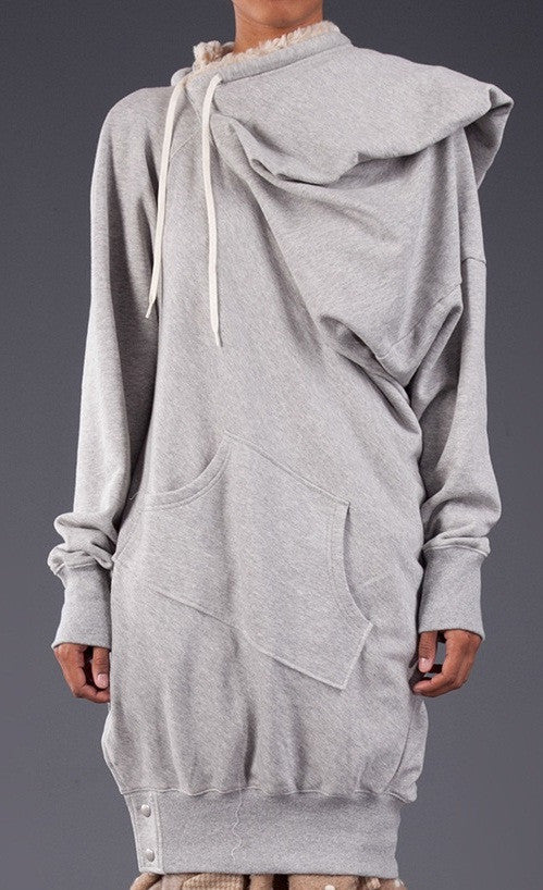 Oversized Asymmetrical Sweatshirt Dress //Extravagant Hooded - Ofelya Boutique