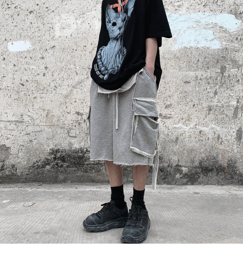 Men Big pockets Wide-leg Loose Cargo Shorts - Retro High Street