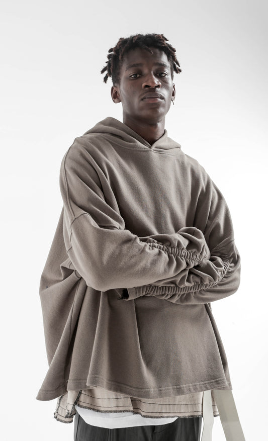 Men's Military Relaxed Winter Oversized Pullover Hoodie / Stich Lines on the Side Ways Sleeves / Back to School - Ofelya Boutique