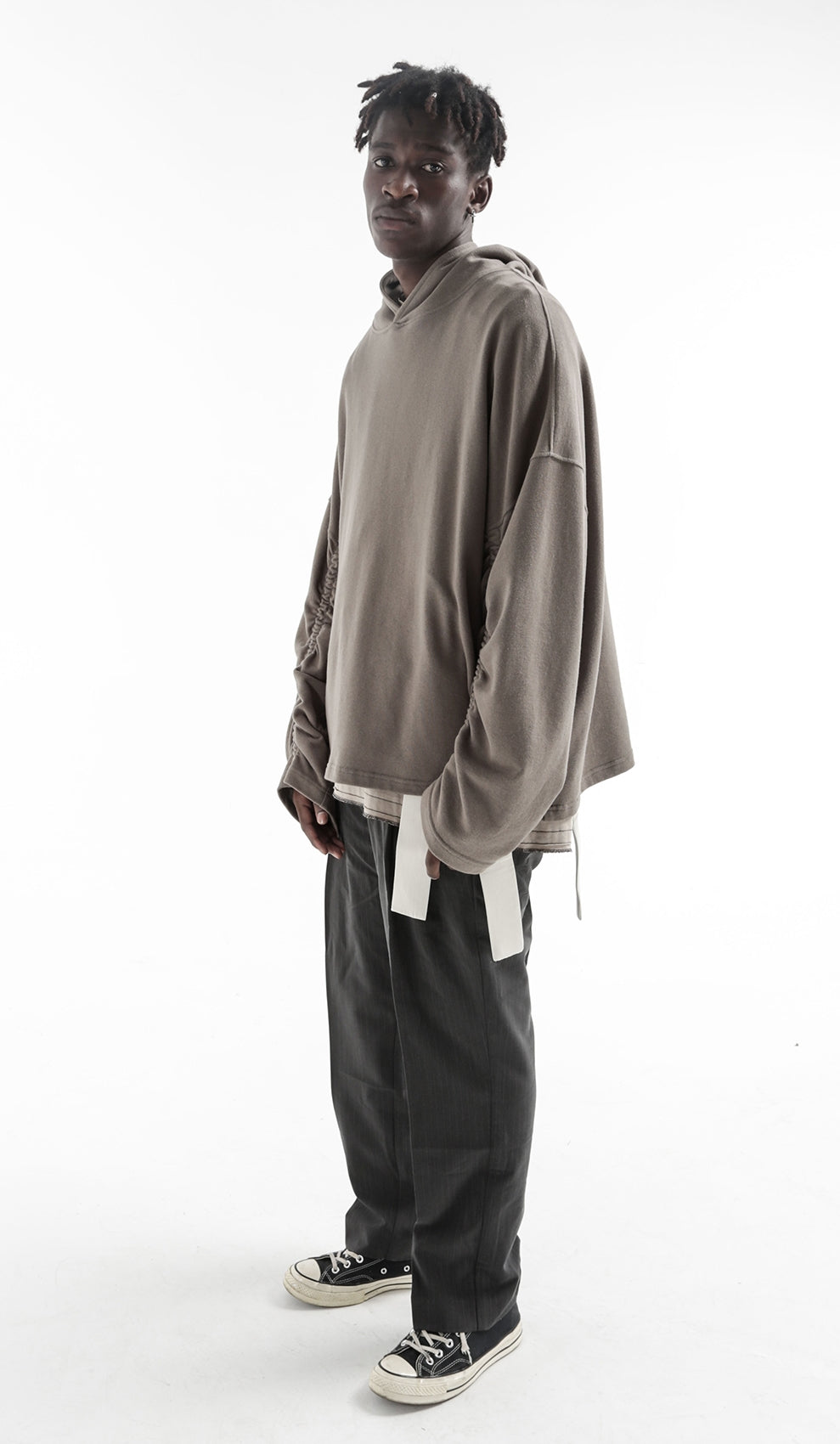 Men's Military Relaxed Winter Oversized Pullover Hoodie / Stich Lines on the Side Ways Sleeves / Back to School - Ofelya Boutique