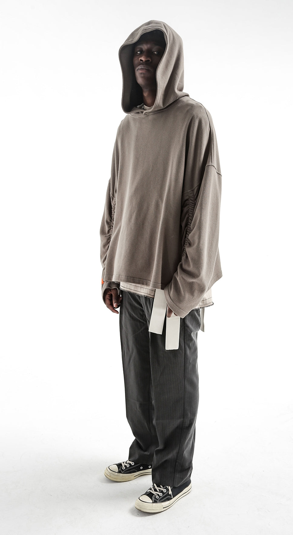 Men's Military Relaxed Winter Oversized Pullover Hoodie / Stich Lines on the Side Ways Sleeves / Back to School - Ofelya Boutique