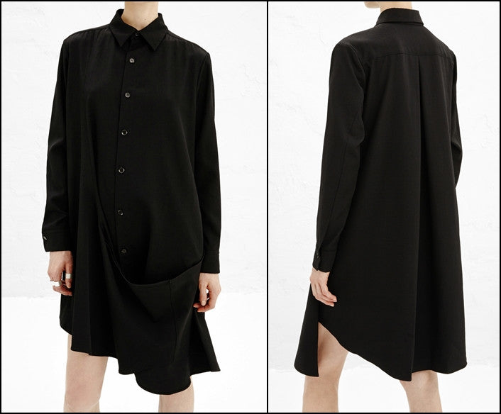 Crossover Buttoned Dress // Loose Fit Cape-Style Blouse Shirt - Ofelya Boutique