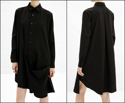 Crossover Buttoned Dress // Loose Fit Cape-Style Blouse Shirt - Ofelya Boutique