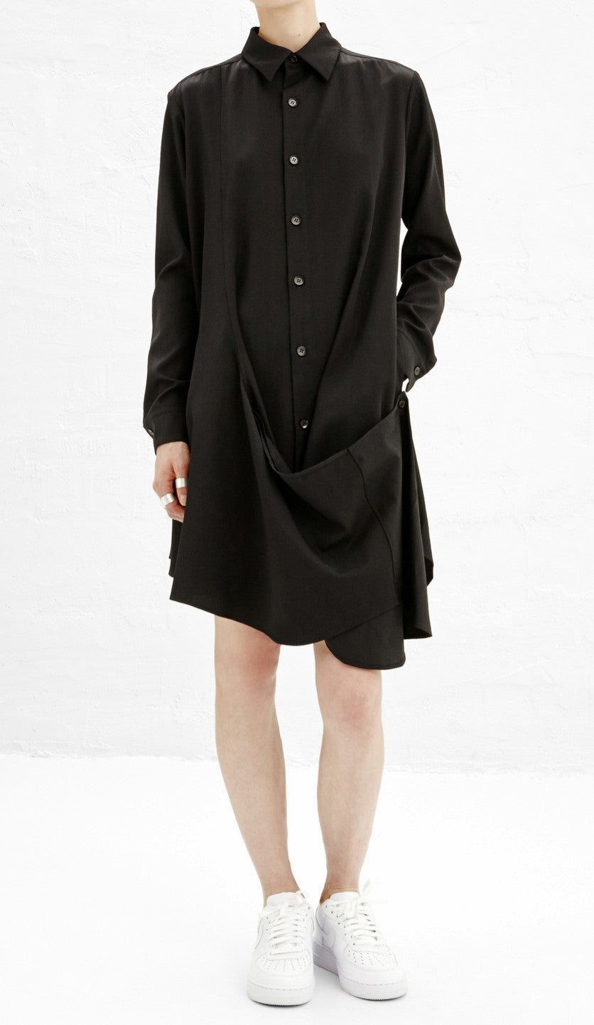 Crossover Buttoned Dress // Loose Fit Cape-Style Blouse Shirt - Ofelya Boutique