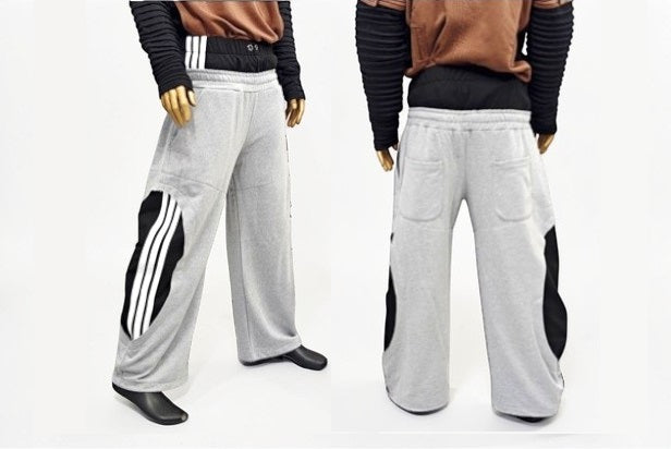 Black Wide Leg Jogger Pants, Streetwear Track, Y2K Baggy Sweatpants, Color Block Athletic , Hip Hop Lounge, Oversized Casual Trousers -BB302