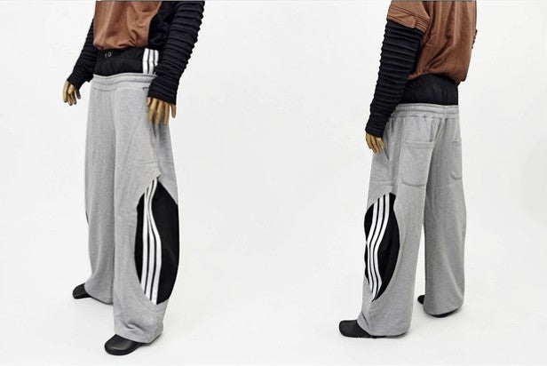 Black Wide Leg Jogger Pants, Streetwear Track, Y2K Baggy Sweatpants, Color Block Athletic , Hip Hop Lounge, Oversized Casual Trousers -BB302